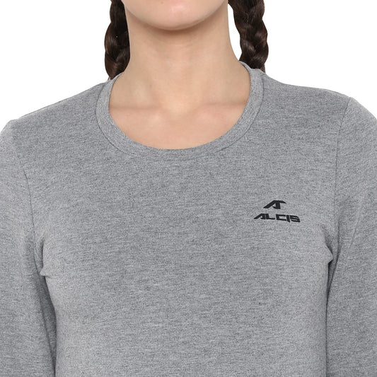 Alcis Women Grey Solid Round Neck T-shirt