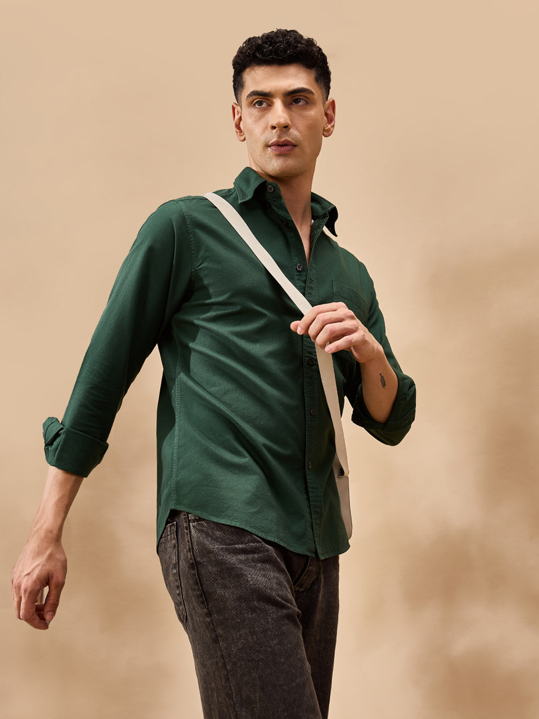 Aldeno Men Oxford Green Casual Shirt (GREEN)