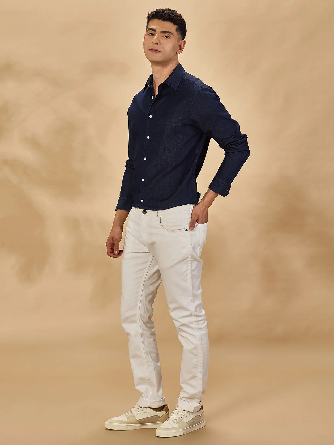 Men Navy Blue Casual Shirt