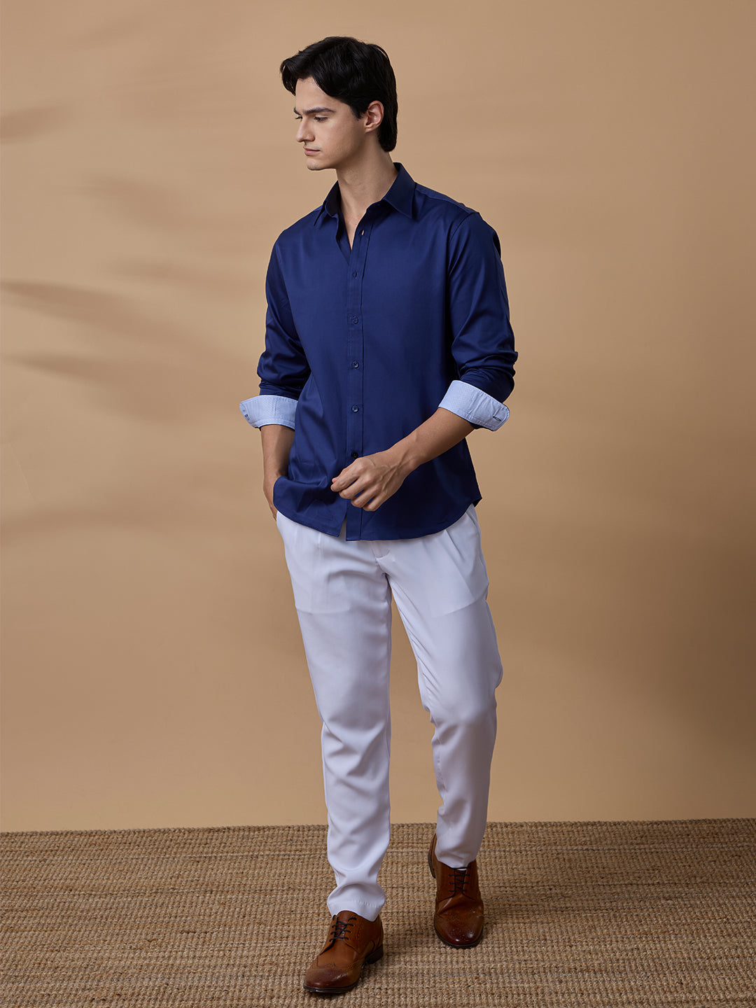 Navy Blue Regular Fit Solid Casual Satin Shirt for Men (BENED)