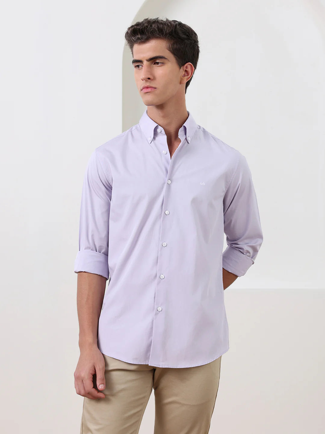 Lavender Regular Fit Solid Formal Cotton Shirt
