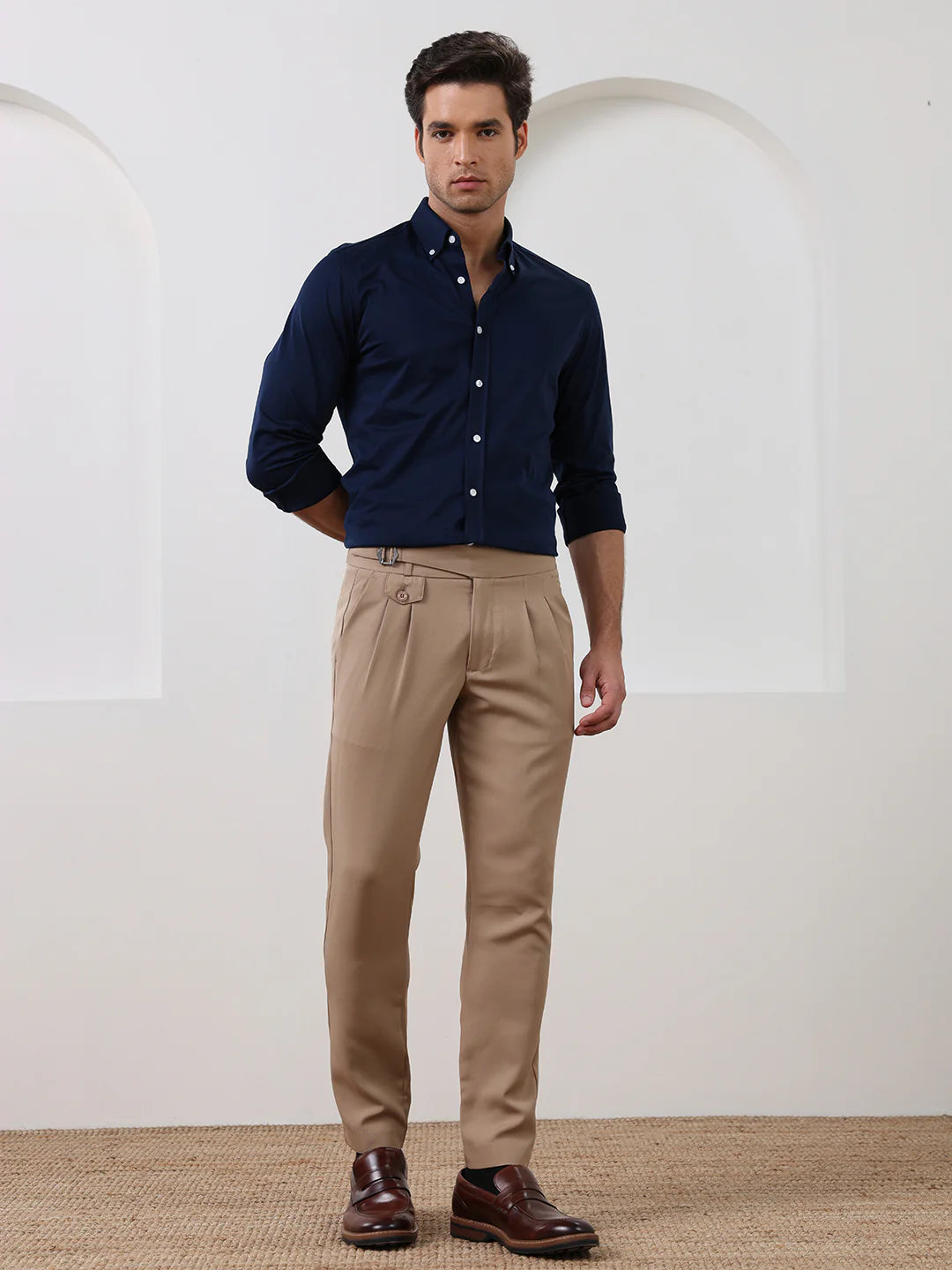 Navy Blue Slim Fit Solid Formal Cotton Shirt