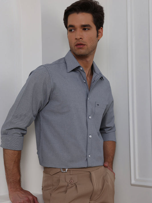 Grey Regular Fit Checked Formal Cotton Shirt for Men (CURTA)