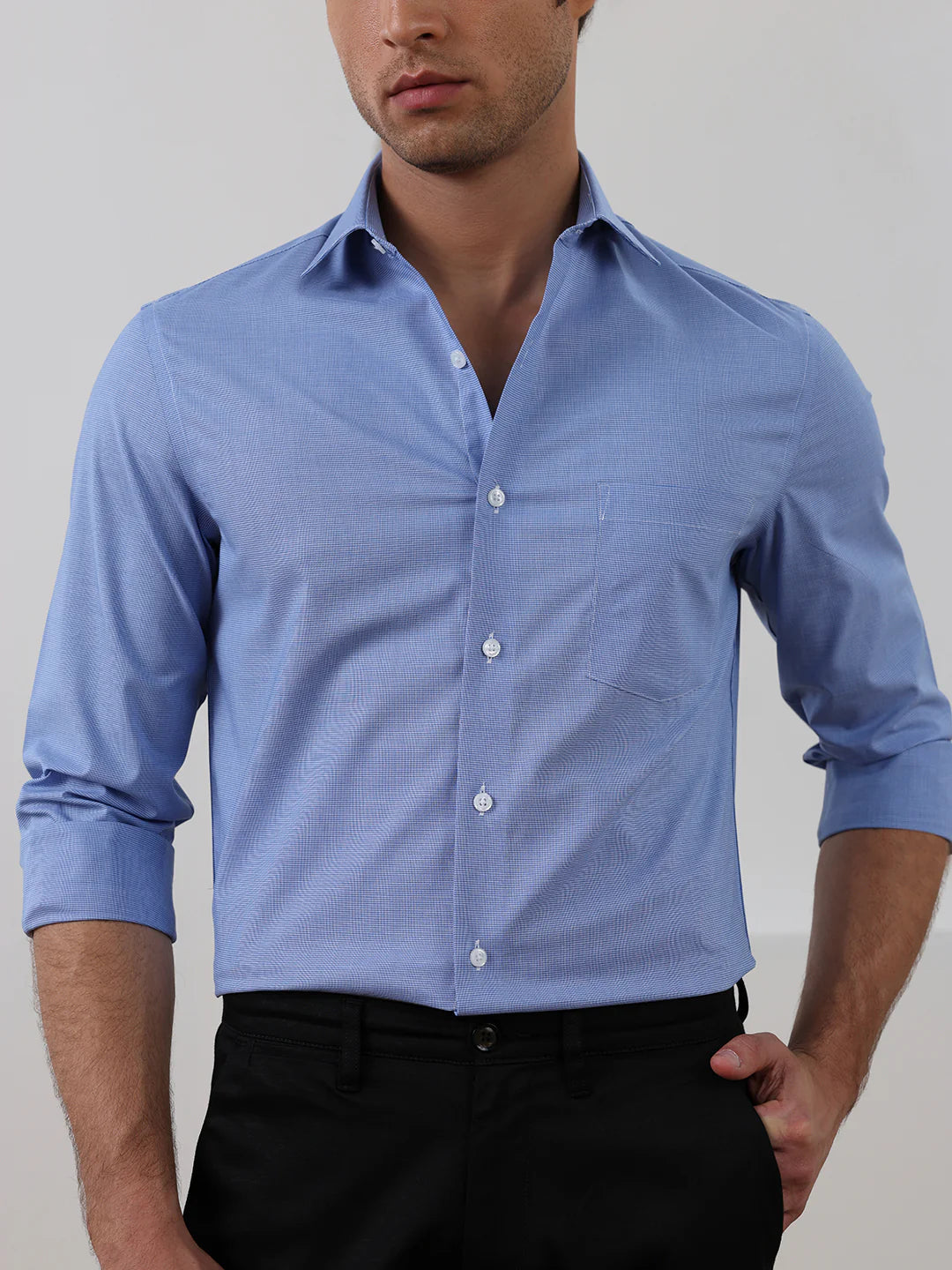 Blue Regular Fit Checked Formal Cotton Shirt