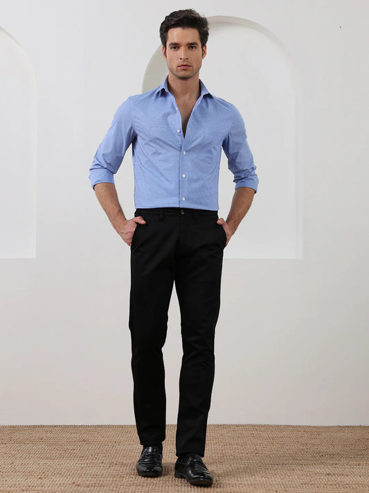 Blue Regular Fit Checked Formal Cotton Shirt