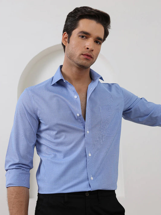 Blue Regular Fit Checked Formal Cotton Shirt for Men