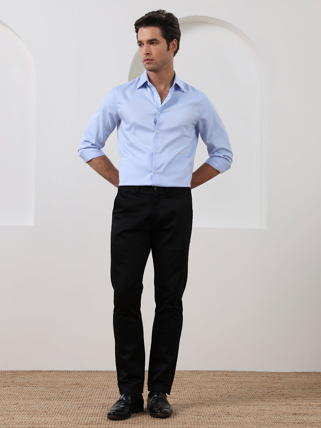 Blue Regular Fit Solid Formal Cotton Non-Iron Shirt for Men (NRUCI)