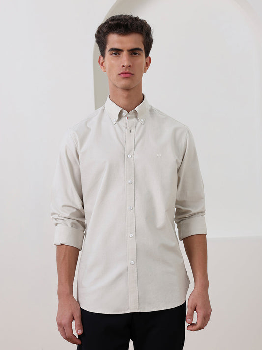 Off White Regular Fit Solid Casual Cotton Shirt for Men (LODEN)