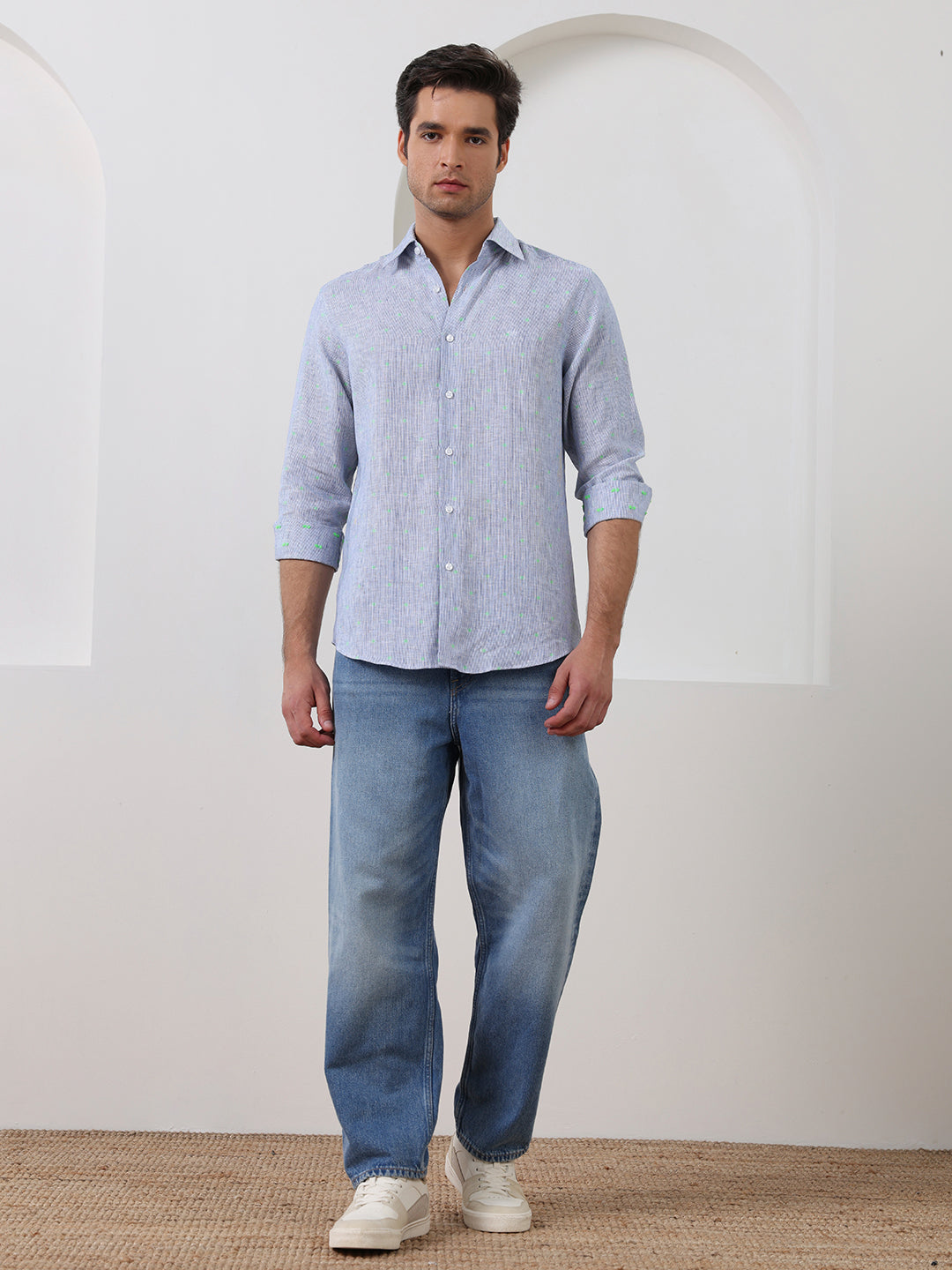 Blue Regular Fit Striped Casual Cotton Shirt for Men (LEWS)