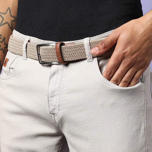 Men Beige Textured Waist Belt