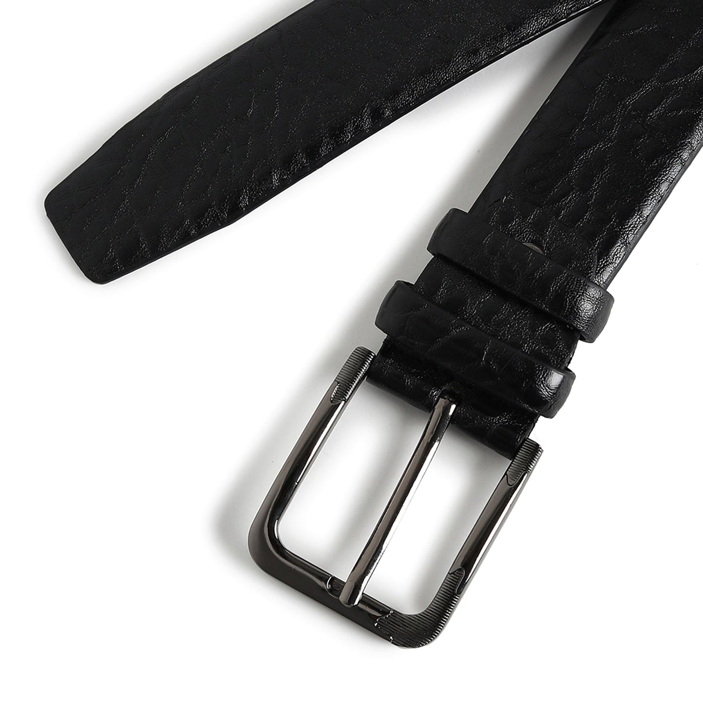Men Black Textured Waist Belt
