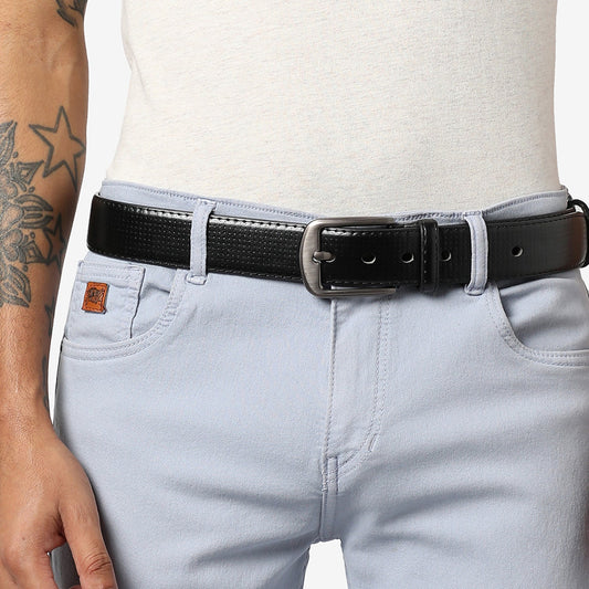 Men Black Textured Waist Belt