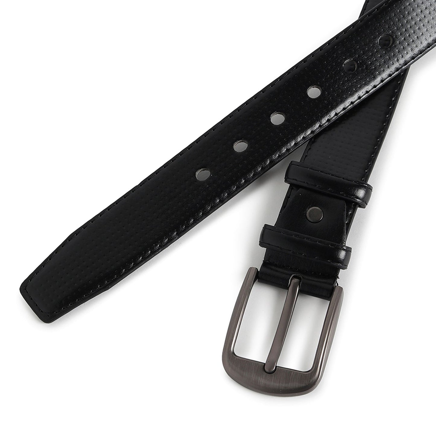 Men Black Textured Waist Belt