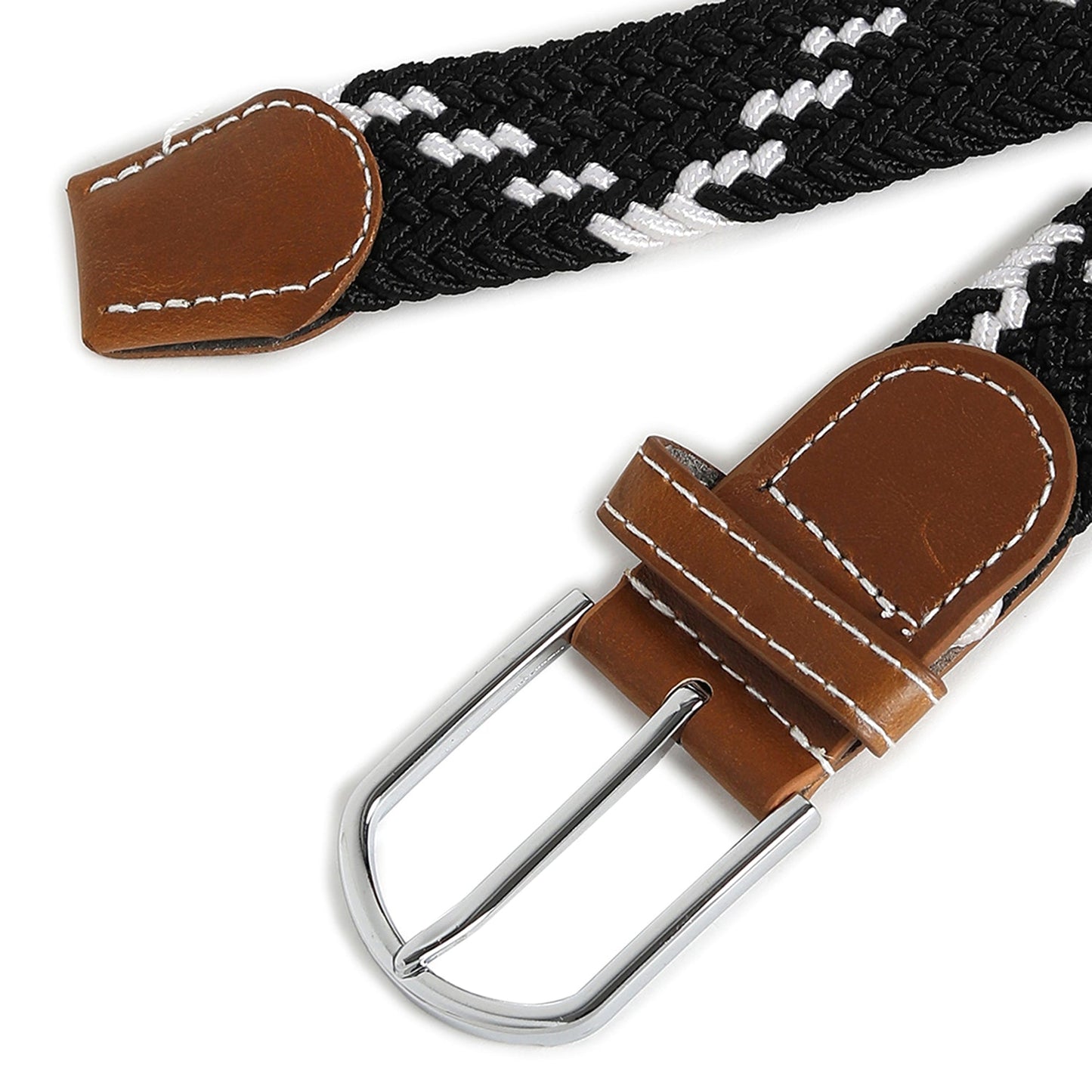 Women Black & White Textured Waist Belt