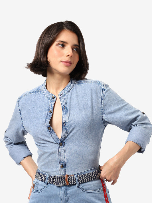 Blue & White Textured Waist Belt