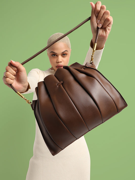 Tug-And-Go Dark Brown Bucket Bag