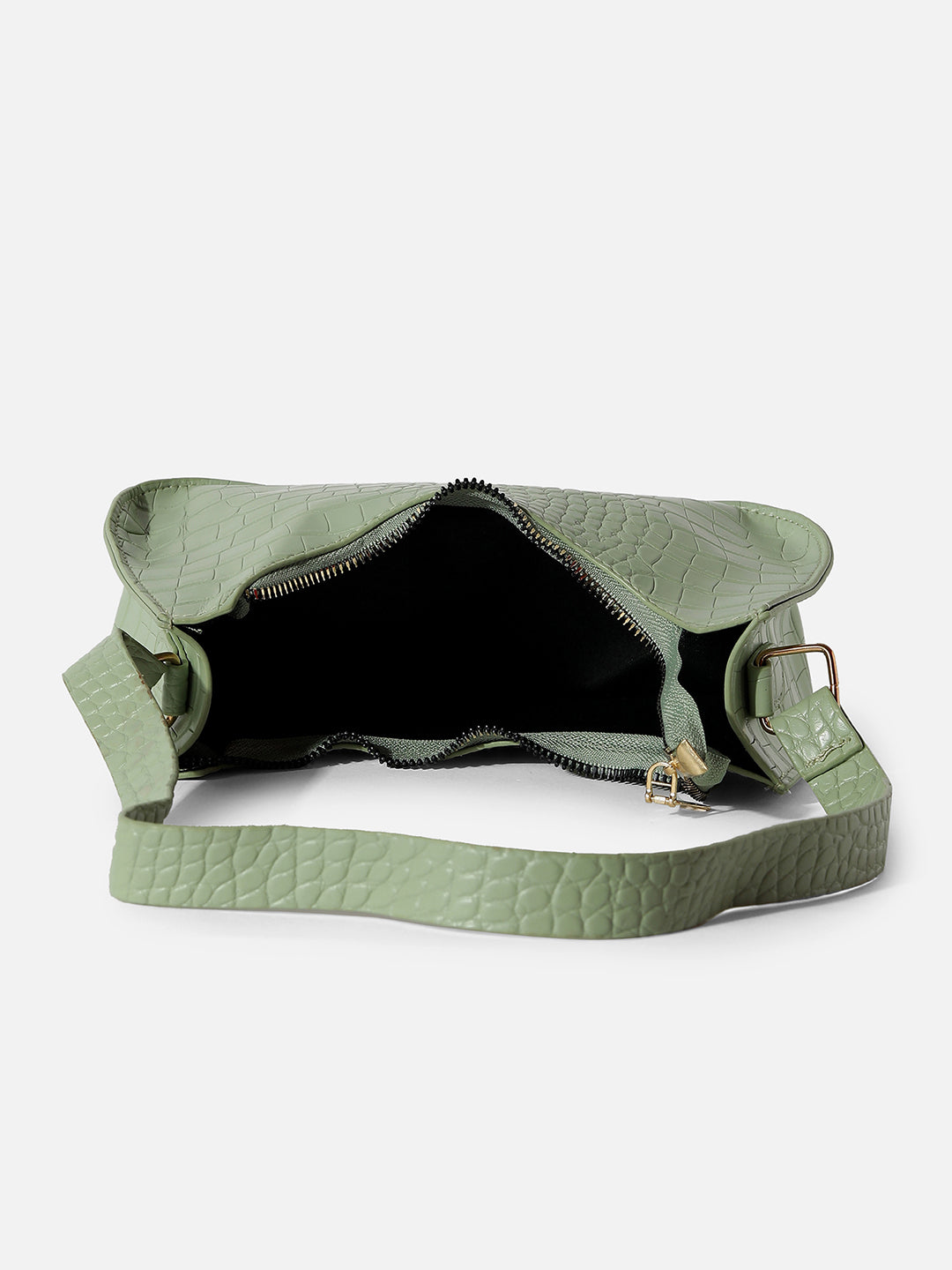 SAGE GREEN TEXTURED VEGAN LEATHER SHOULDER BAG