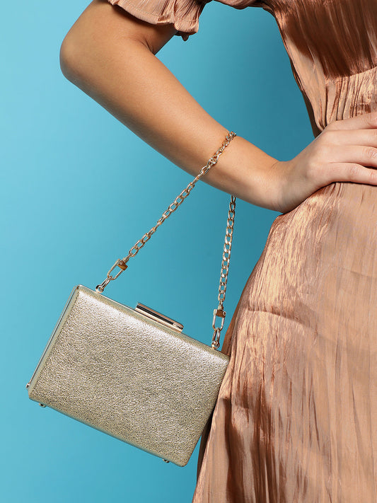 Gold Solid Vegan Leather Clutch
