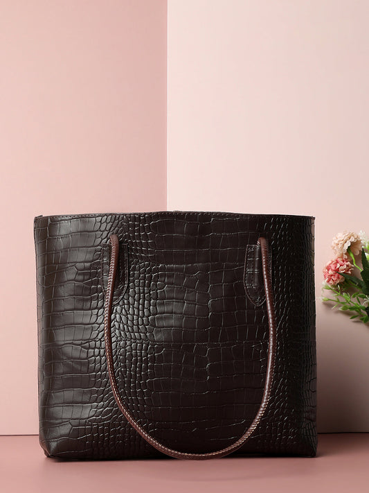 Coco Dark Brown Tote Bag With Pouch Set