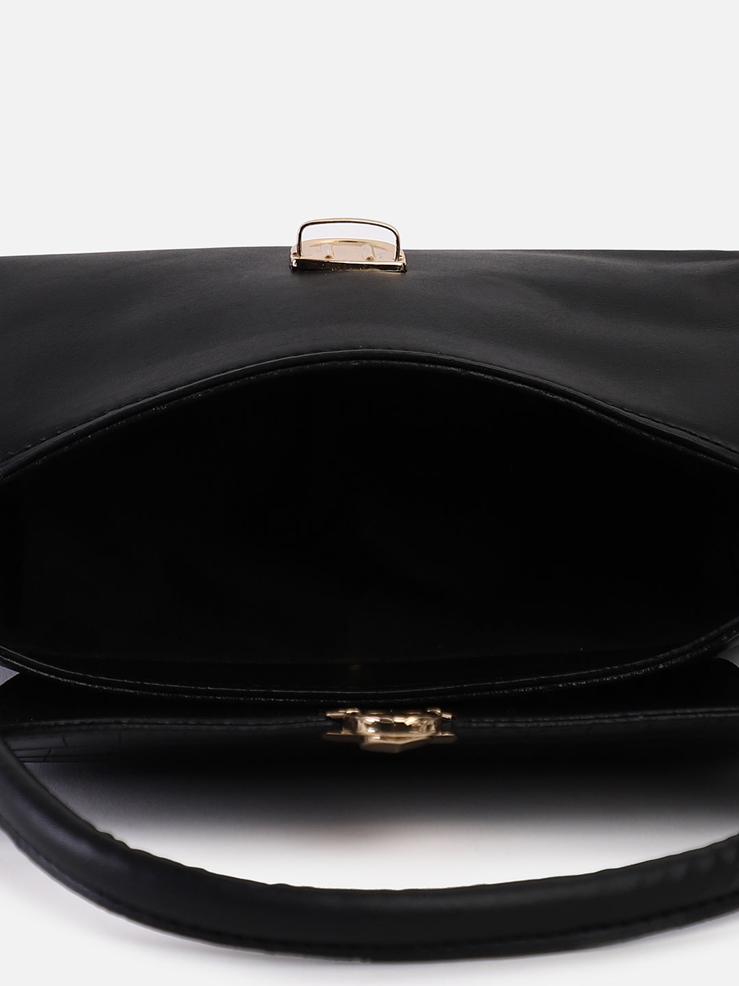 BLACK TEXTURED VEGAN LEATHER HANDBAG