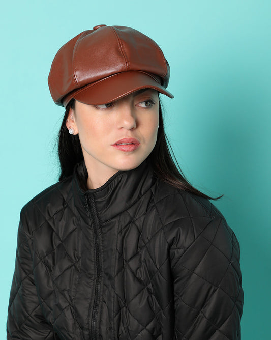 Brown Solid Newsboy Cap