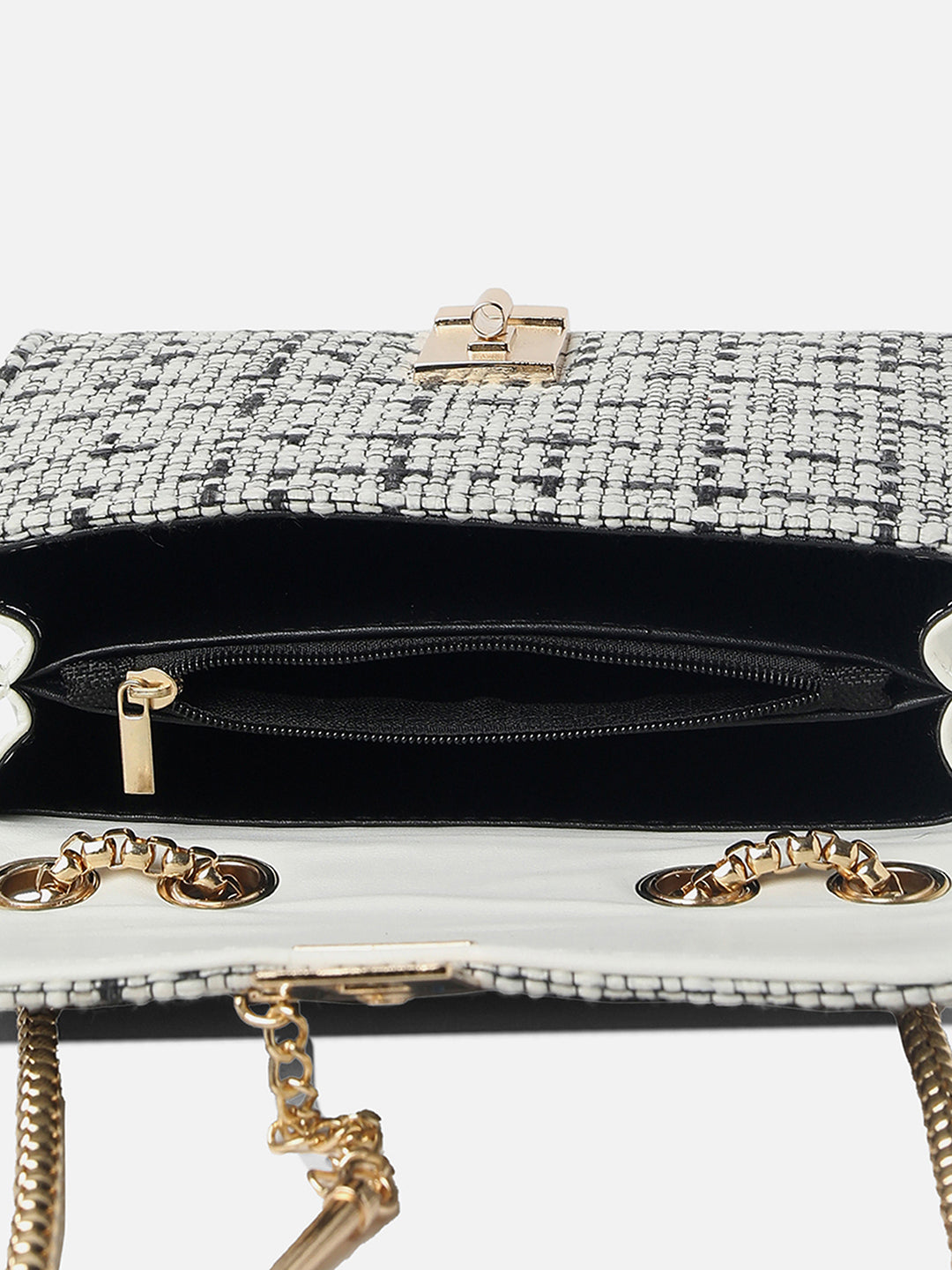 WHITE & BLACK TEXTURED BLENDED FABRIC SLING BAG