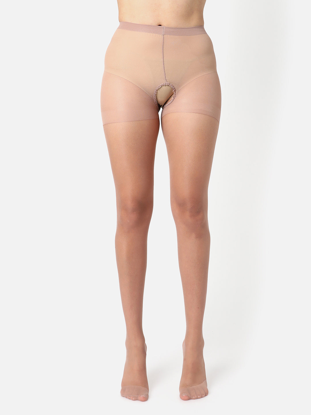 Beige Solid Sheer Stockings