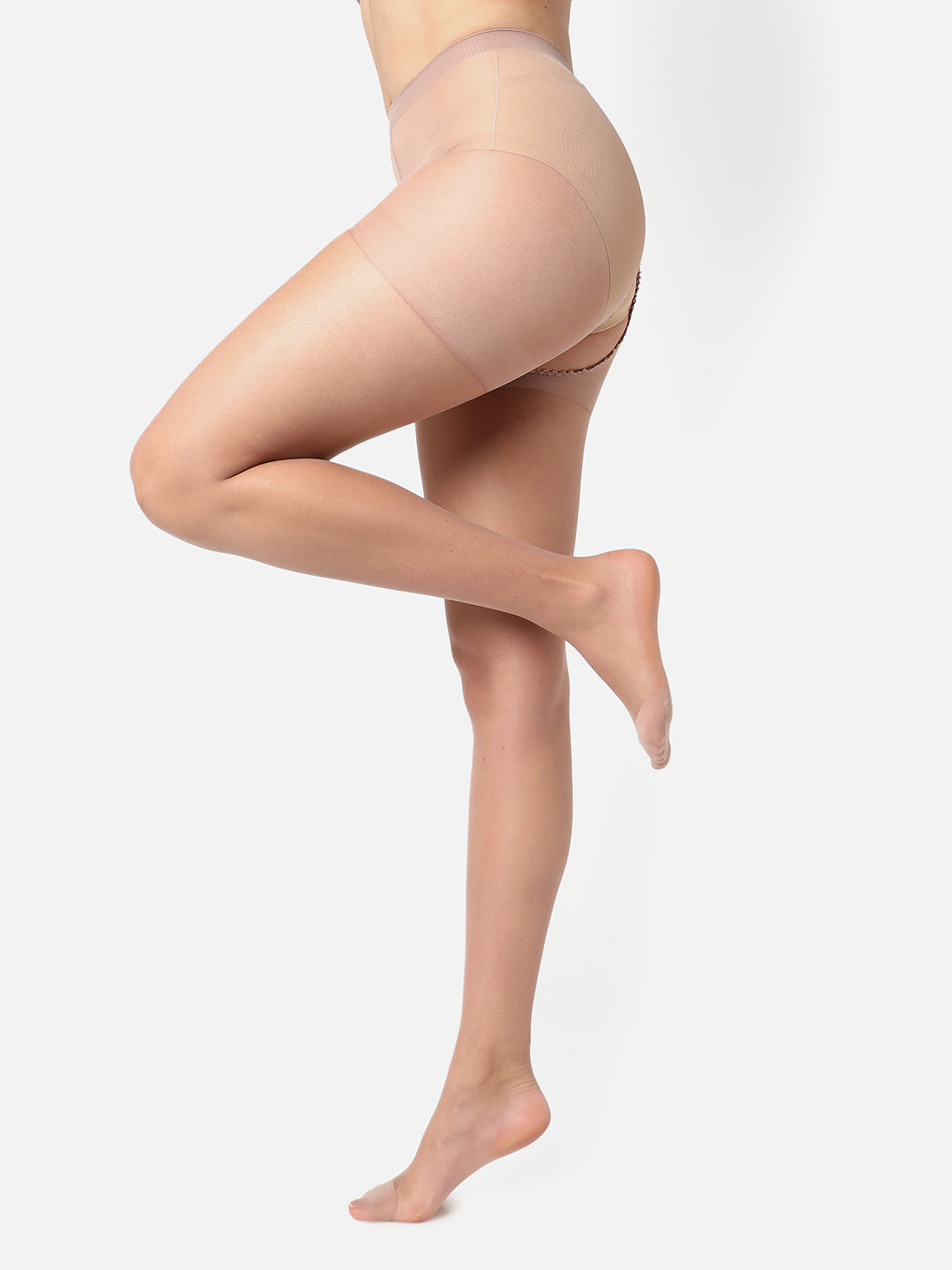 Beige Solid Sheer Stockings