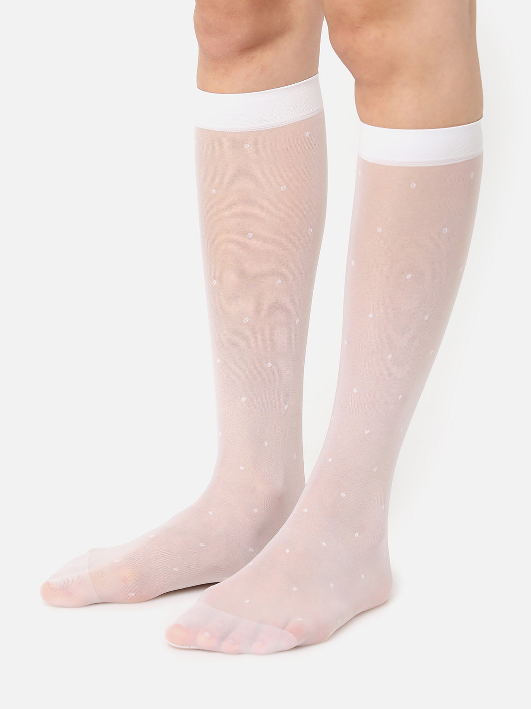 White Solid Knee High Stockings