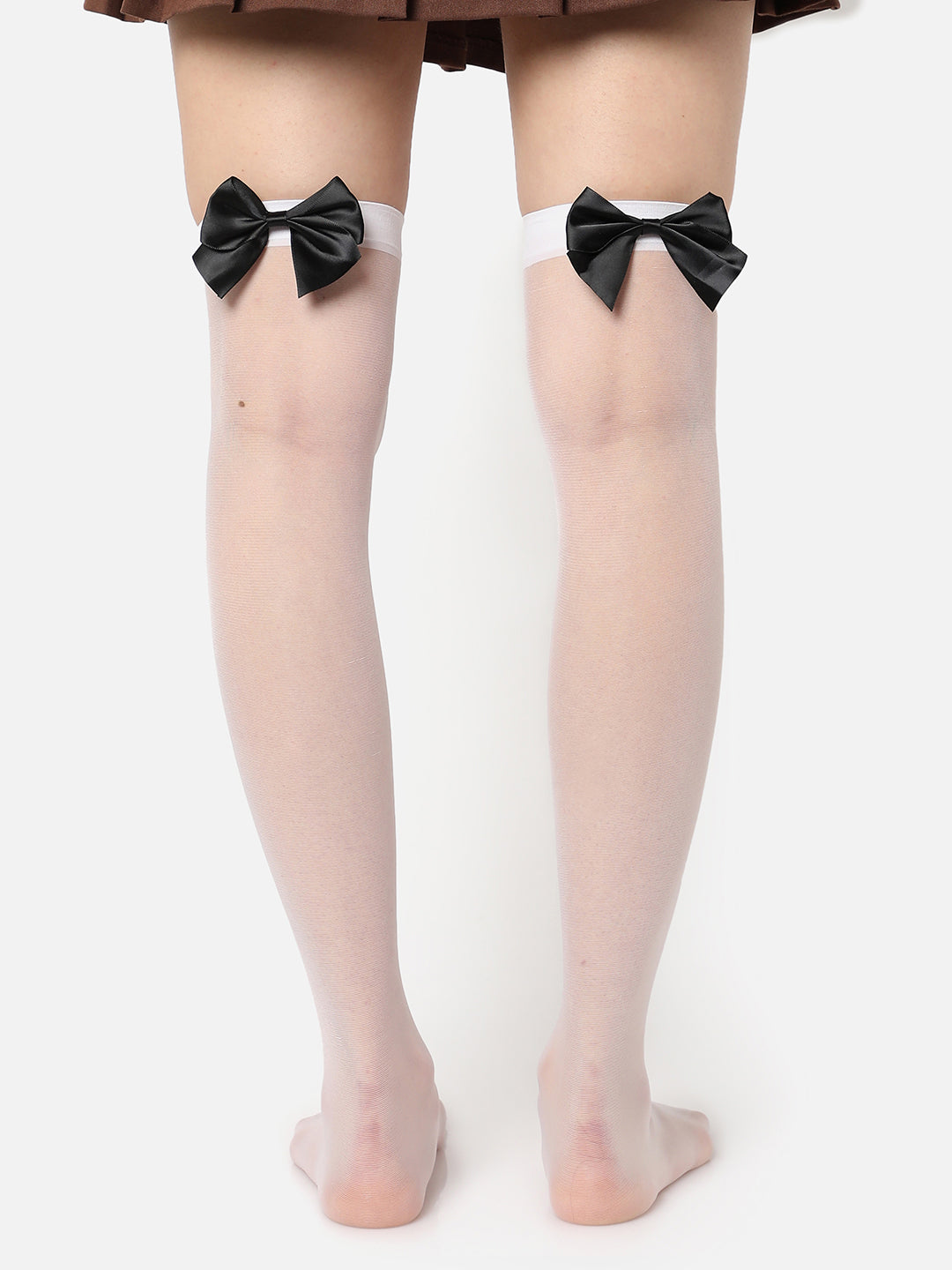 White Solid Thigh High Stockings