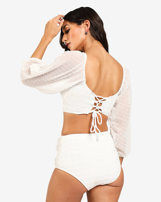 Blue Textured Two-Piece Swim Set