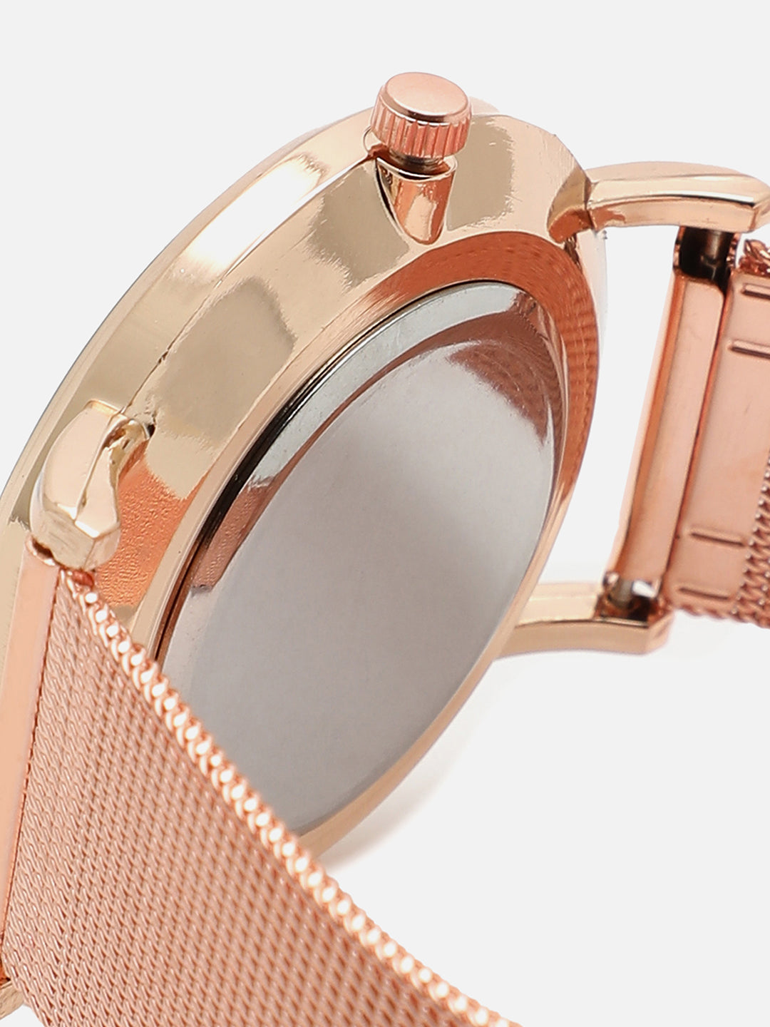 Black Analog Round Dial With Gold Metal Mesh Strap Watch & Bracelets