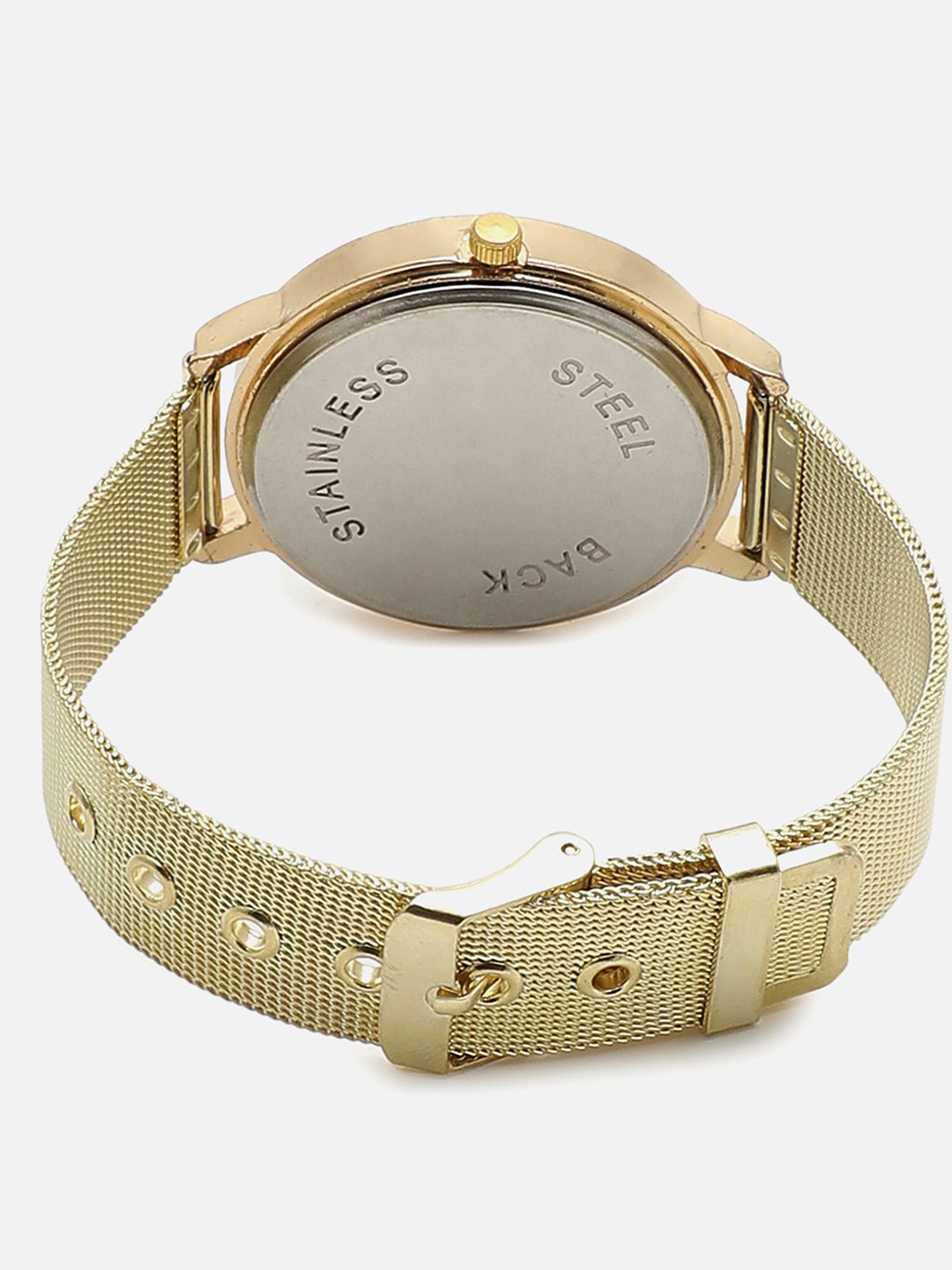 White Embellished Analog Round Dial & Gold Metal Strap Watch & Bracelets