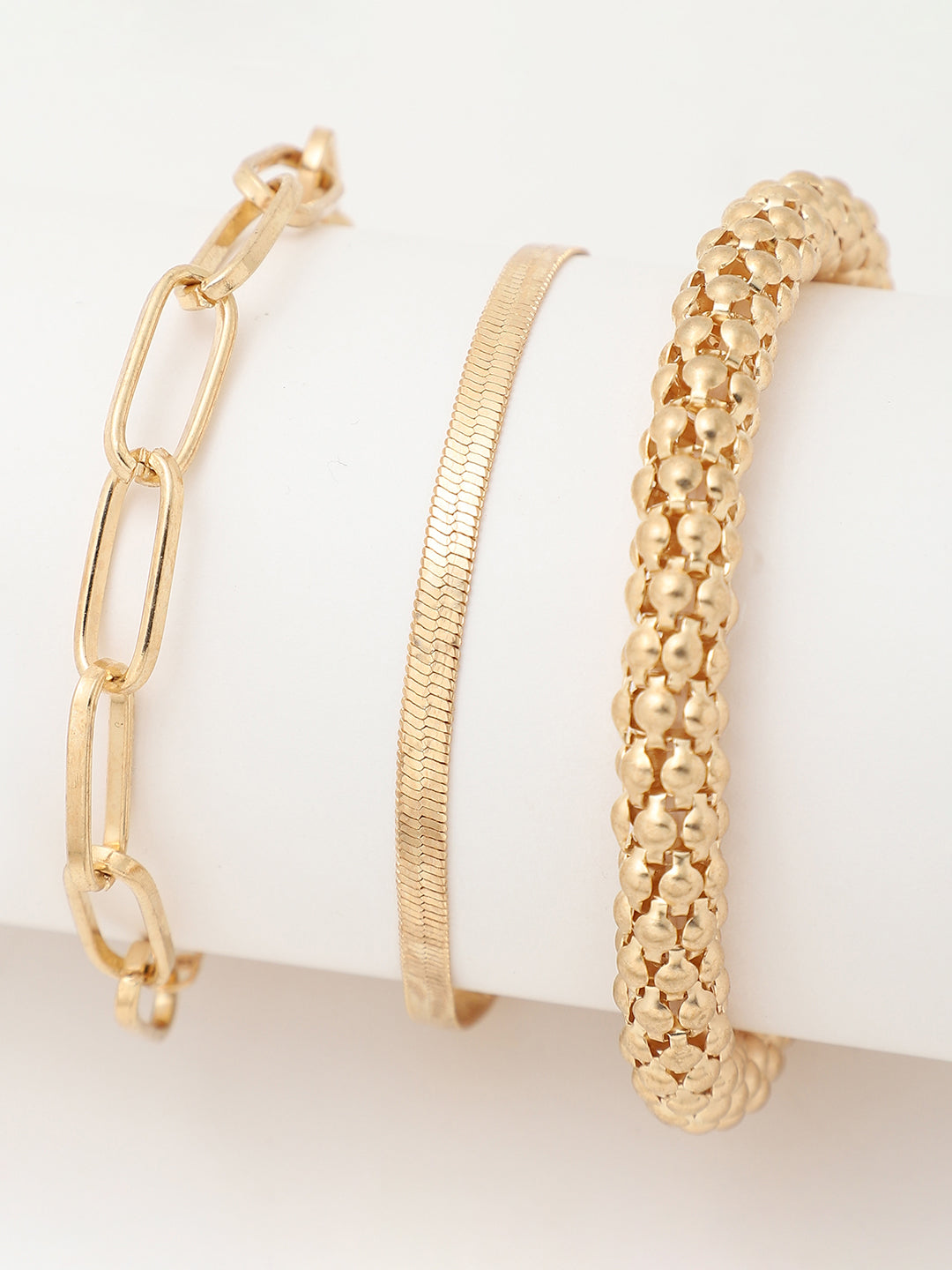White Embellished Analog Round Dial & Gold Metal Strap Watch & Bracelets