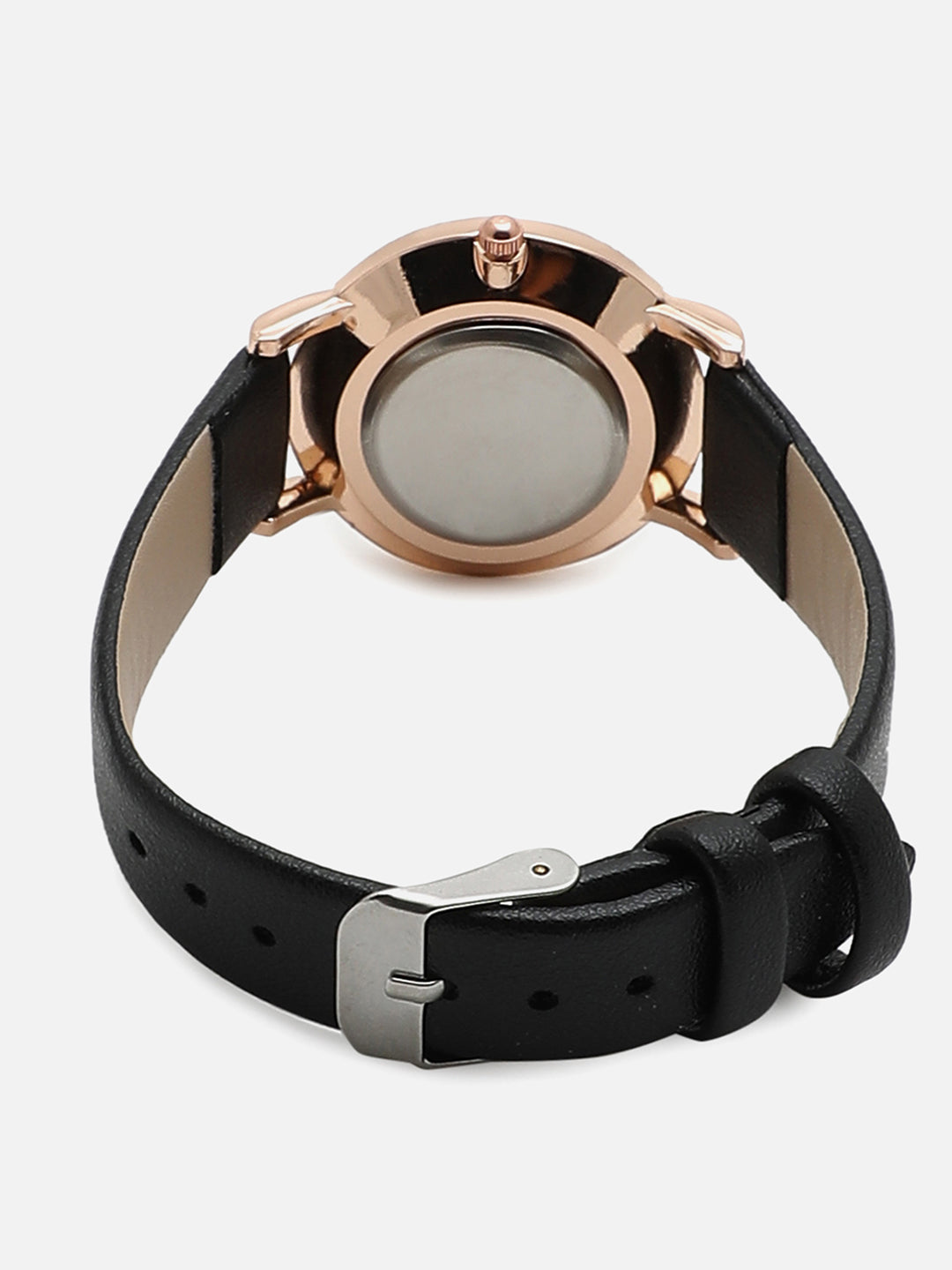 Black Analog Round Dial With Black Leather Strap Watch & Bracelets