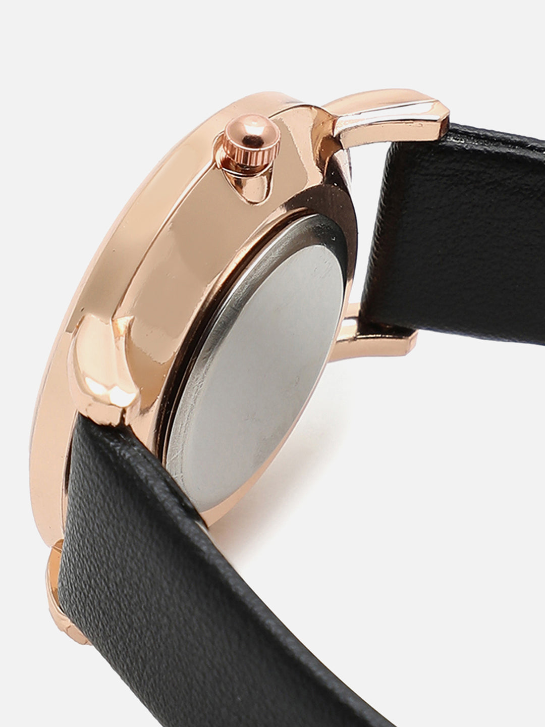 Black Analog Round Dial With Black Leather Strap Watch & Bracelets
