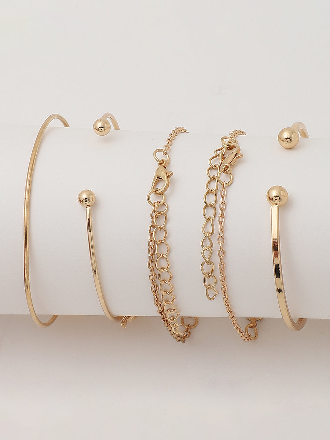 WHITE MARBLE ANALOG ROUND DIAL WITH GOLD METAL MESH STRAP WATCH AND BRACELETS