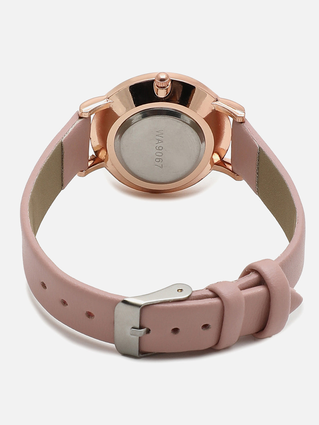 Dusky Pink Analog Round Dial With Pink Leather Strap Watch & Bracelet