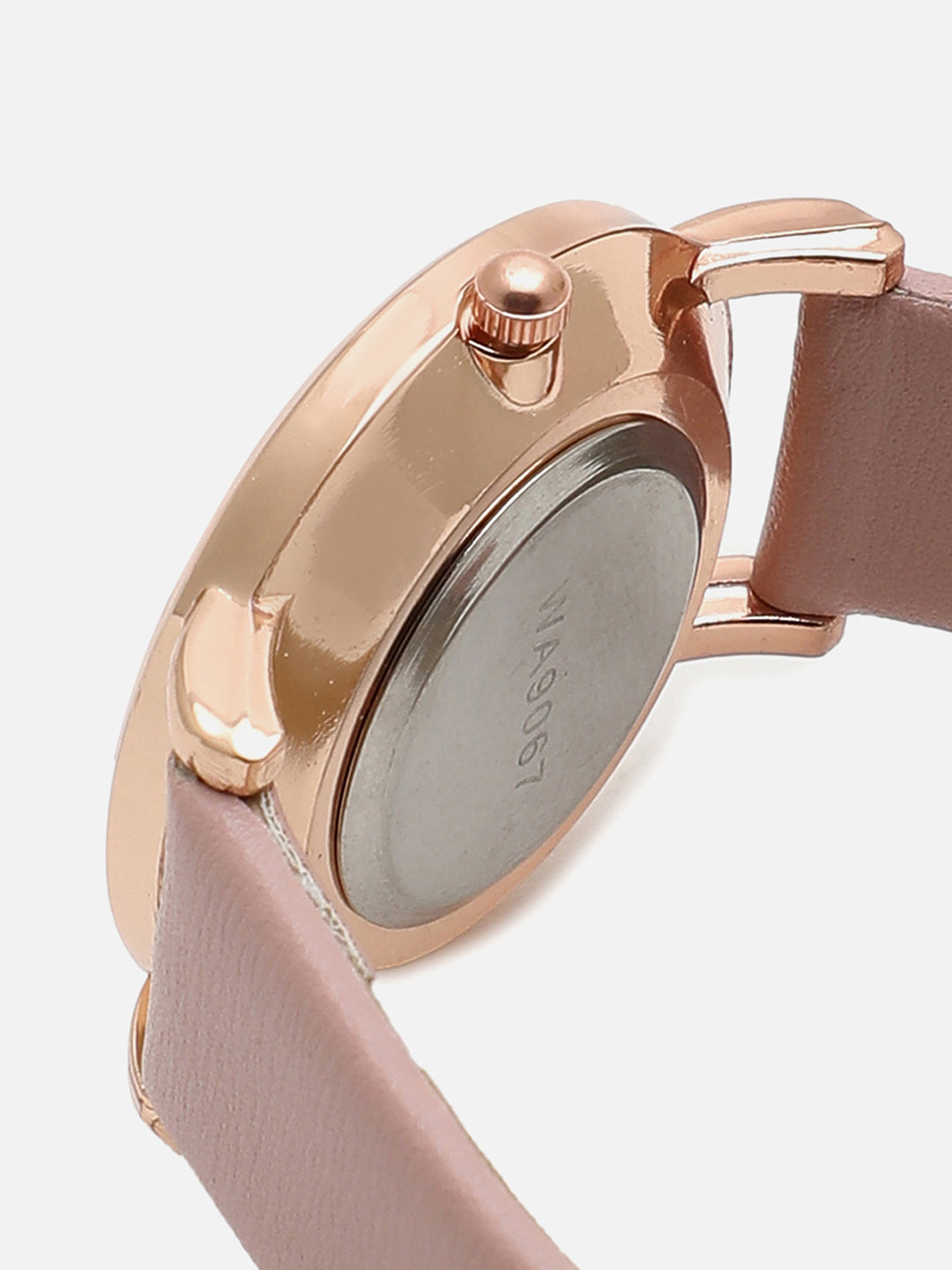 Dusky Pink Analog Round Dial With Pink Leather Strap Watch & Bracelet