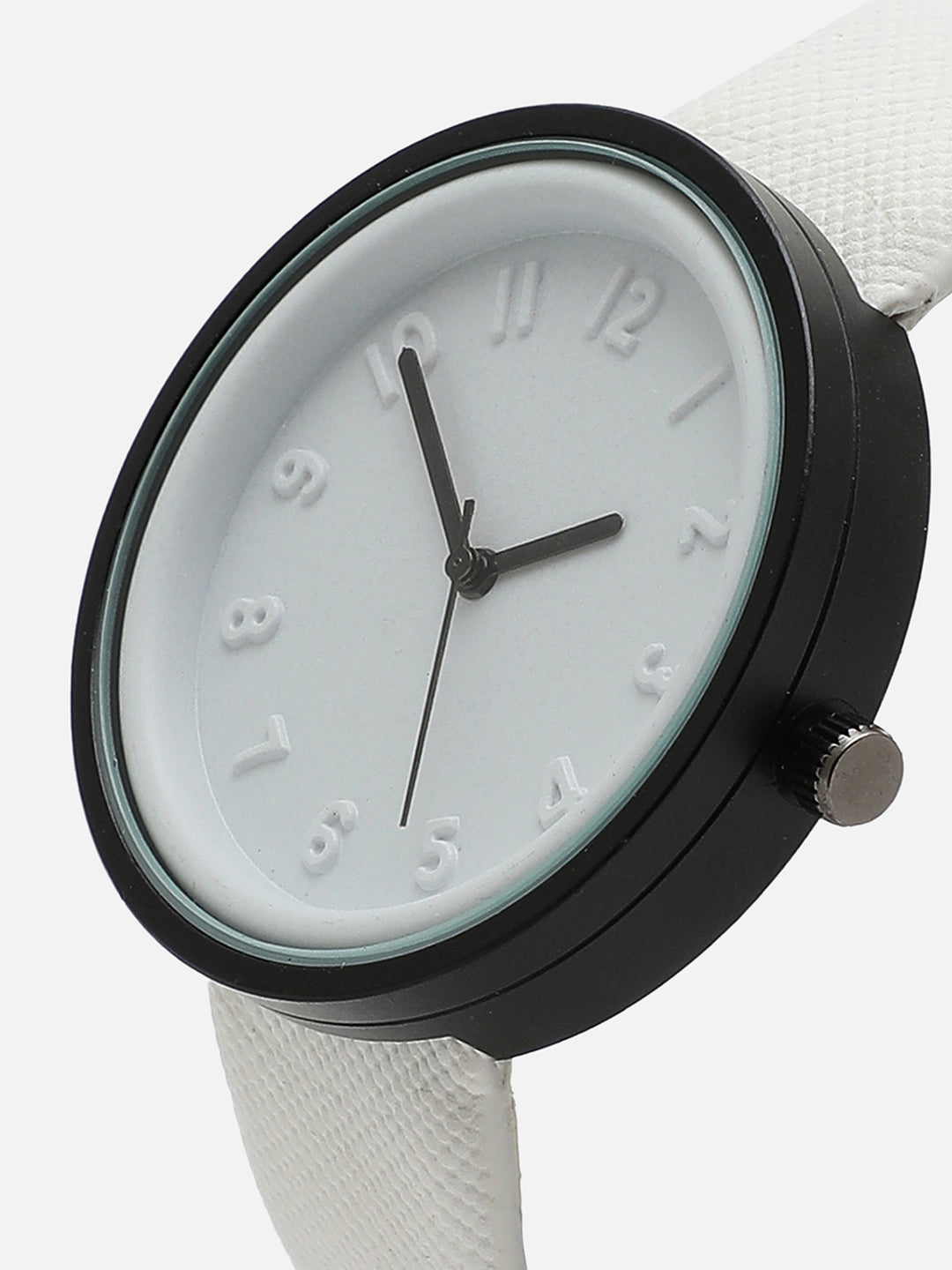 White Analog Round Dial With White Leather Strap Watch & Bracelets