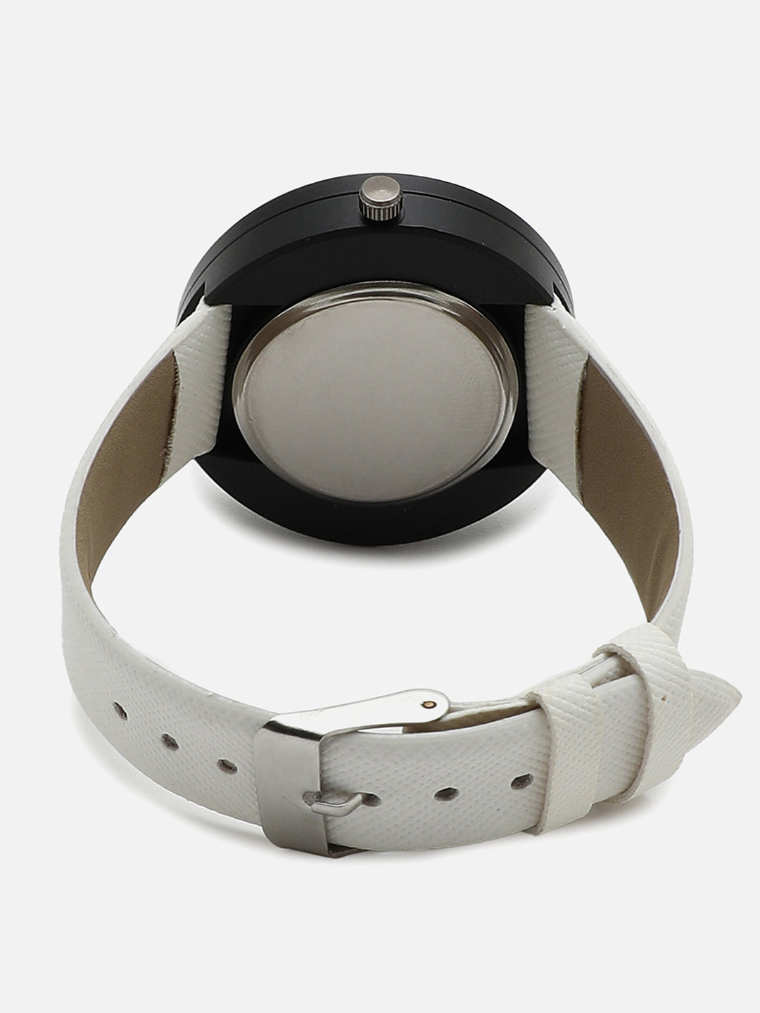 White Analog Round Dial With White Leather Strap Watch & Bracelets