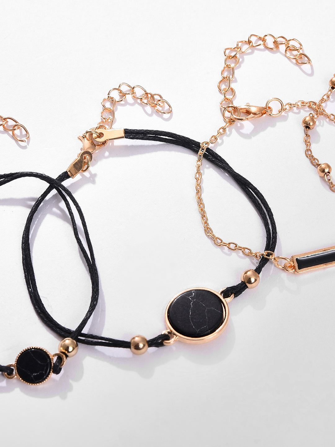 BLACK ANALOG ROUND DIAL WITH ROSE GOLD METAL MESH STRAP WATCH AND BRACELETS