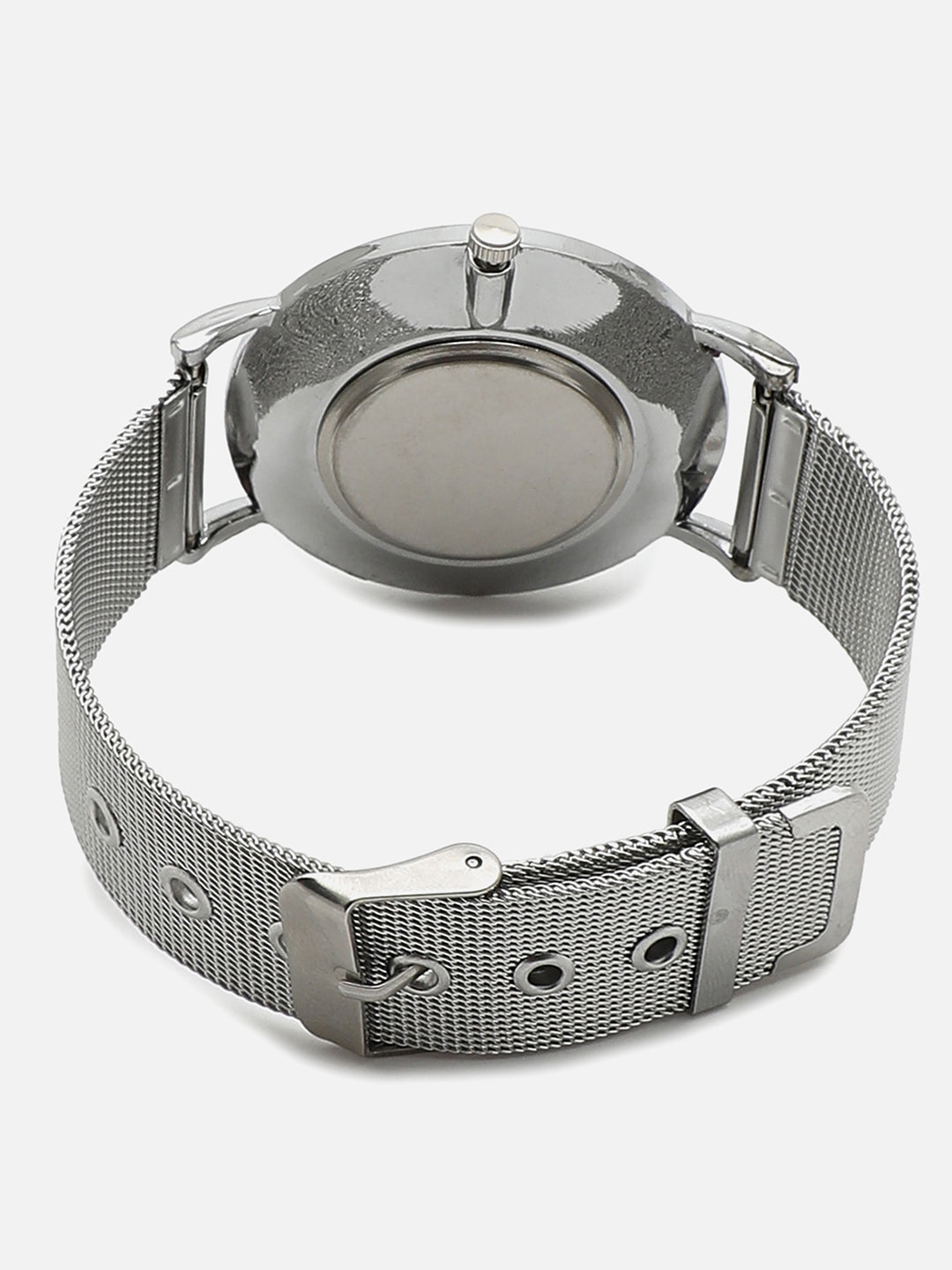 White Marble Analog Round Dial With Silver Metal Mesh Strap Watch & Bracelets