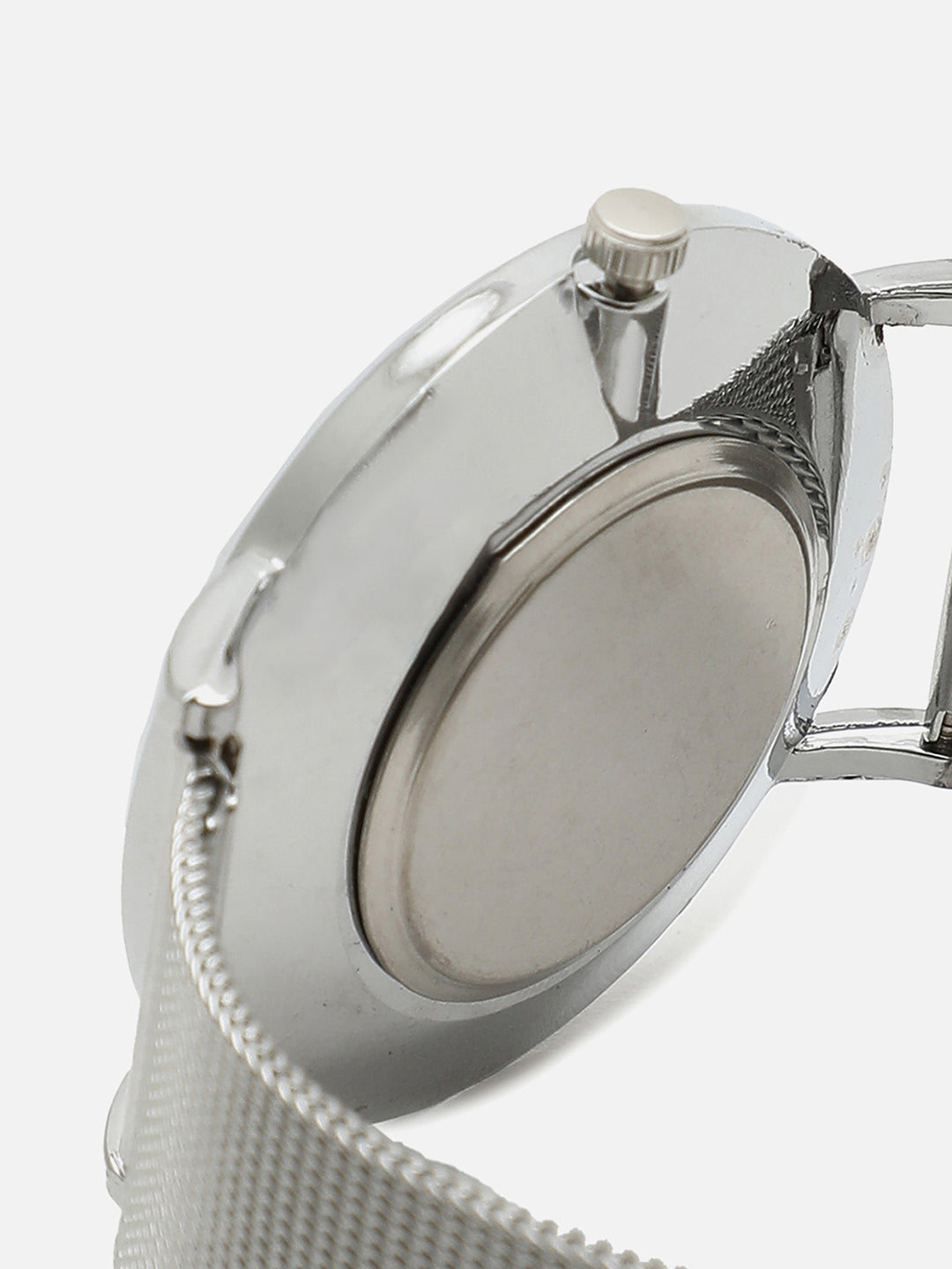 White Marble Analog Round Dial With Silver Metal Mesh Strap Watch & Bracelets