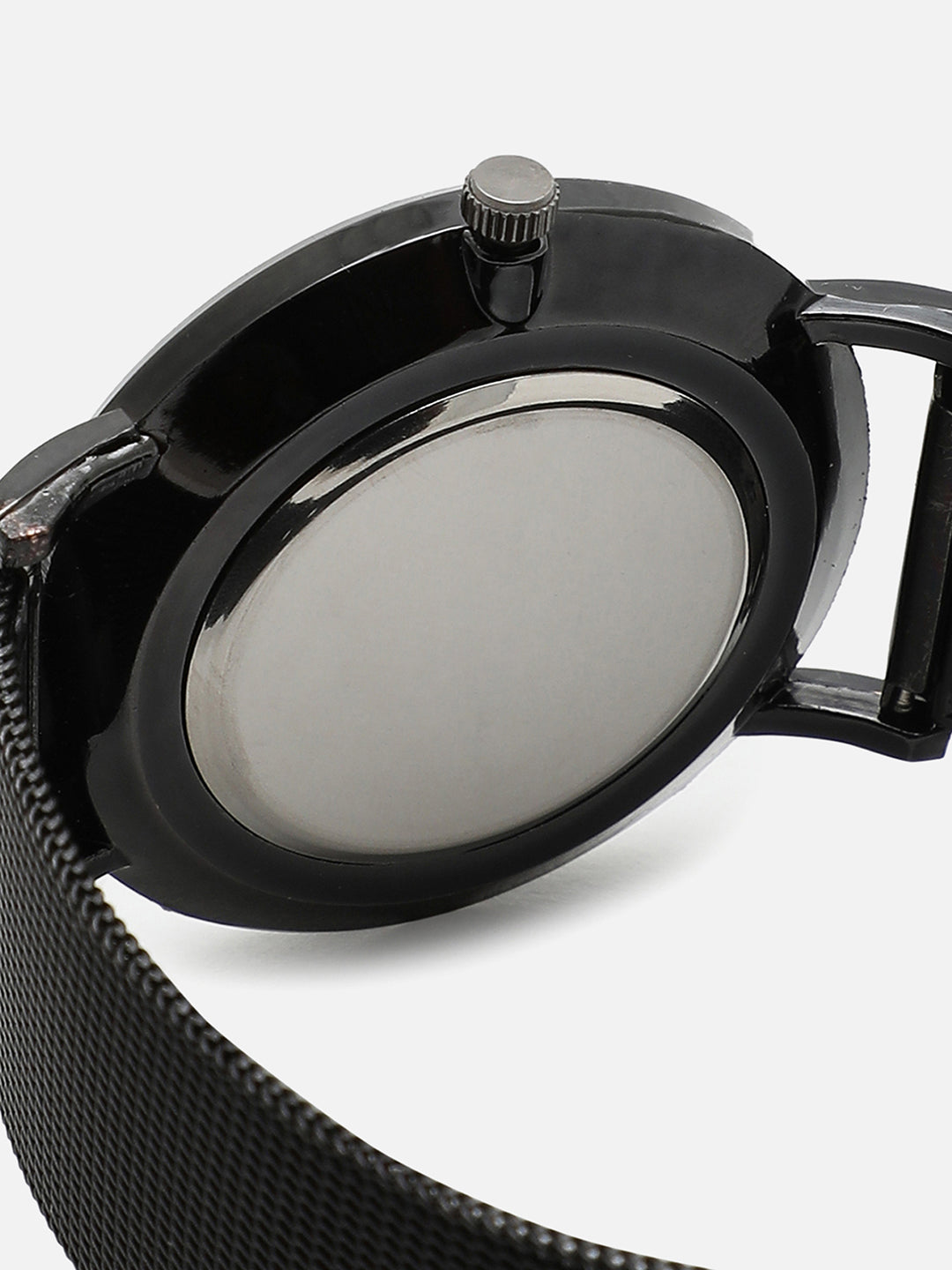 Black Analog Round Dial With Black Metal Strap Watch & Bracelets