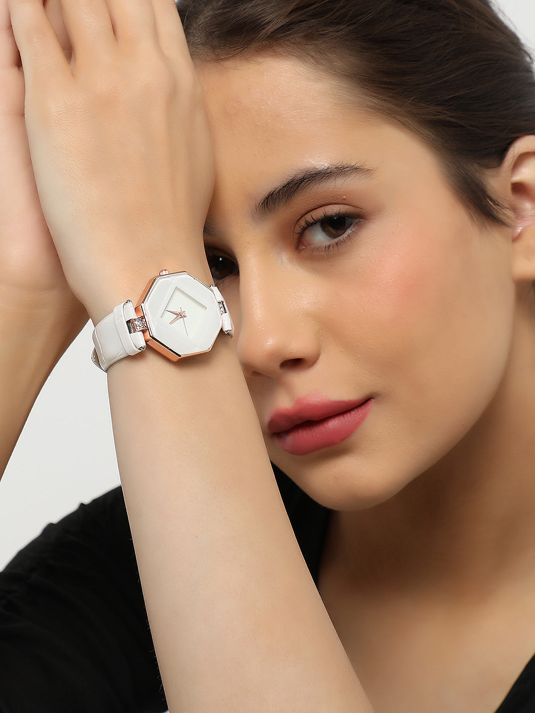 White Hectagon Analogue Watch