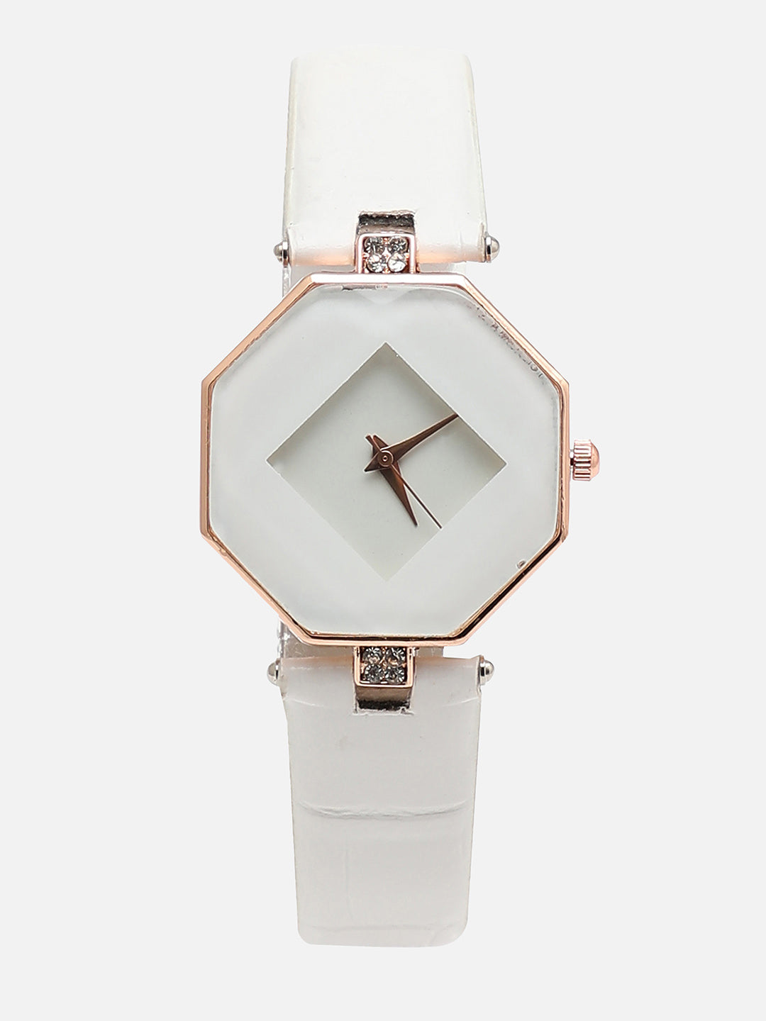 Women White Hectagon Analogue Watch