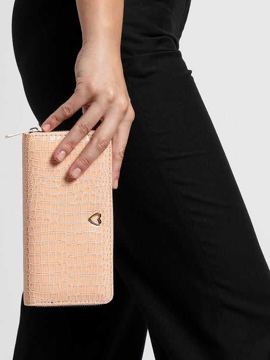 Pink Textured Vegan Leather Wallet