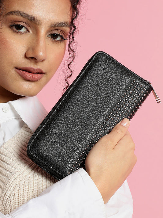 Black Textured Vegan Leather Wallet