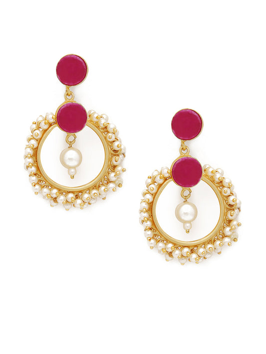 MAROON STONES PEARL EARRING